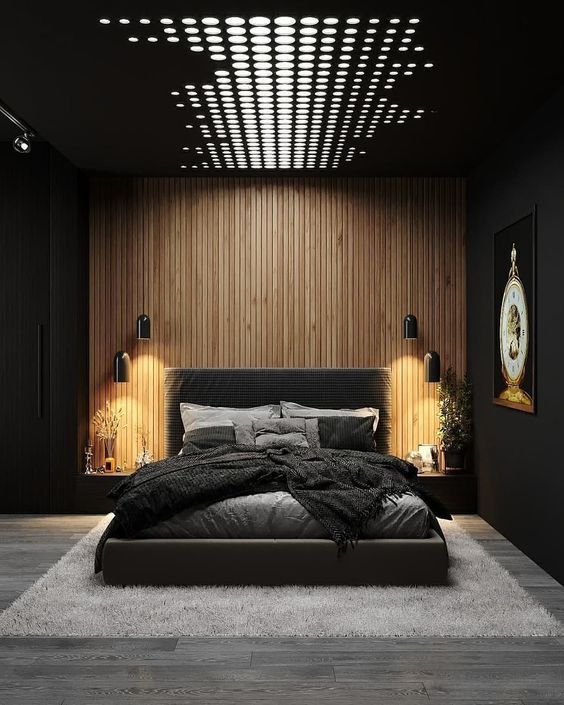 Soveværelset i gyldne og sorte farver